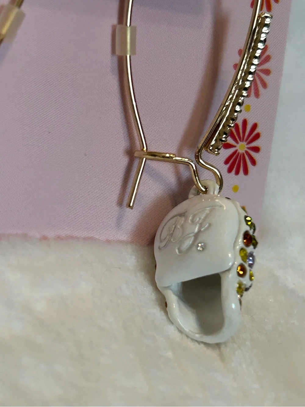Betsey Johnson Sugar Skull Crystal Drop Hoop Earrings NWT